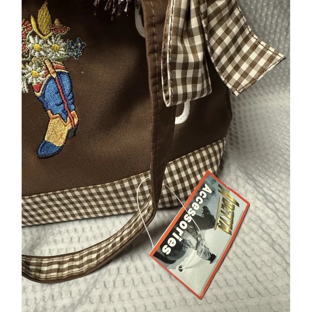 Abetta Accessories Western Fringe Tote Brown Gingham Cowboy Boot Floral‎ NWT Bag